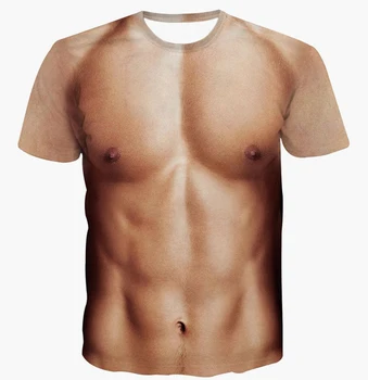 Смешни и забавни 3D печатни мускулите мъжка тениска годишната фитнес тениска с къс ръкав хладно улица фалшиви мускули тениска момче s-6xl
