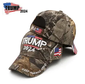 Тръмп 2024 Бейзболна шапка Камуфлаж 3D Бродерия Флаг на САЩ по Бейзбол на САЩ Дръжте Америка Голям Отново Едро