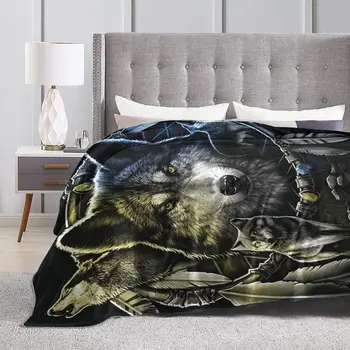 Ултра-Меки микро-флисовое одеяло Мультяшное одеяла, спално бельо, вълнена одеяло с 3D хартиени символ на мультяшного бял вълк