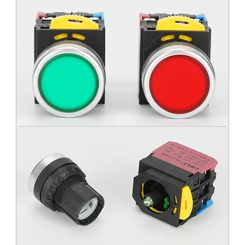 Усъвършенстване на бутон самосброса кръгъл превключвател със светлината la38s-10ds silver dot switch button 22 мм, червен и зелен