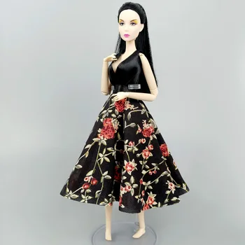 Черното Цвете обличам Модно Облекло за Кукли Барби Дрехи Вечерна Рокля Децата си САМ 